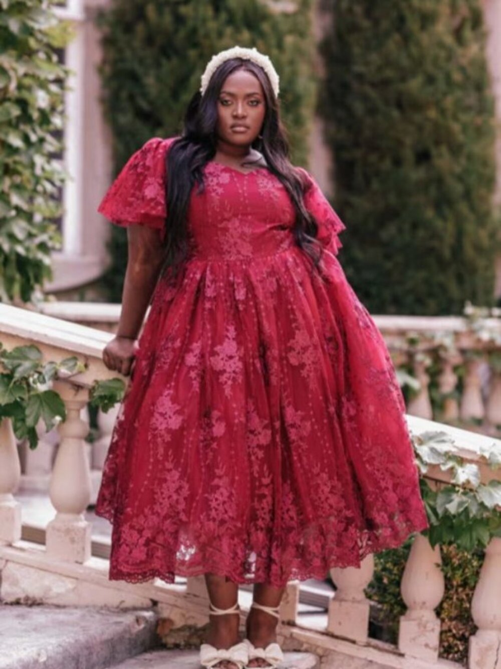 JessaKae Victoria Burgundy Lace Dress Short Sleeves Size 3X